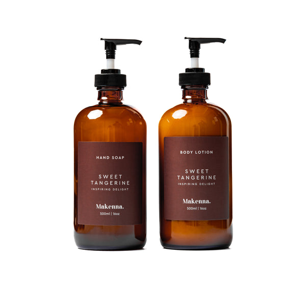 Amber Glass Hand Soap & Body Lotion Set