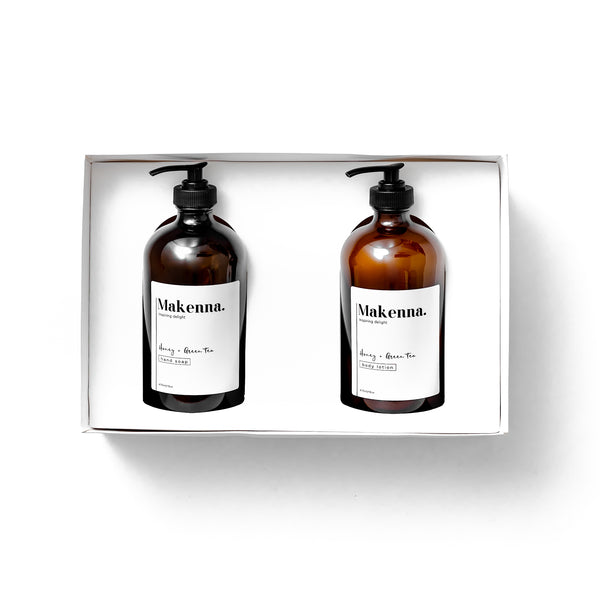 Amber Glass Hand Soap & Body Lotion Set